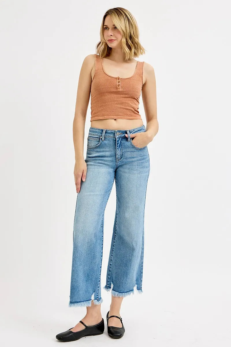 Full Size Mid Rise Crop Wide Leg Jeans Plus Size