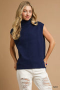 High-Low Turtleneck Sleeveless Sweater Top