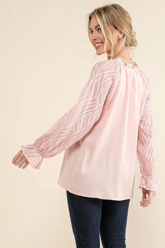 Leaves Shape Textured Sleeve Blouse