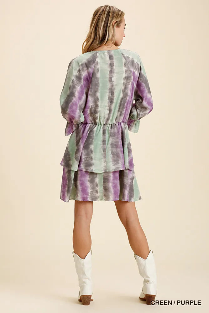 Tie Dye Ruffled Layered Dress with Elastic Waistband