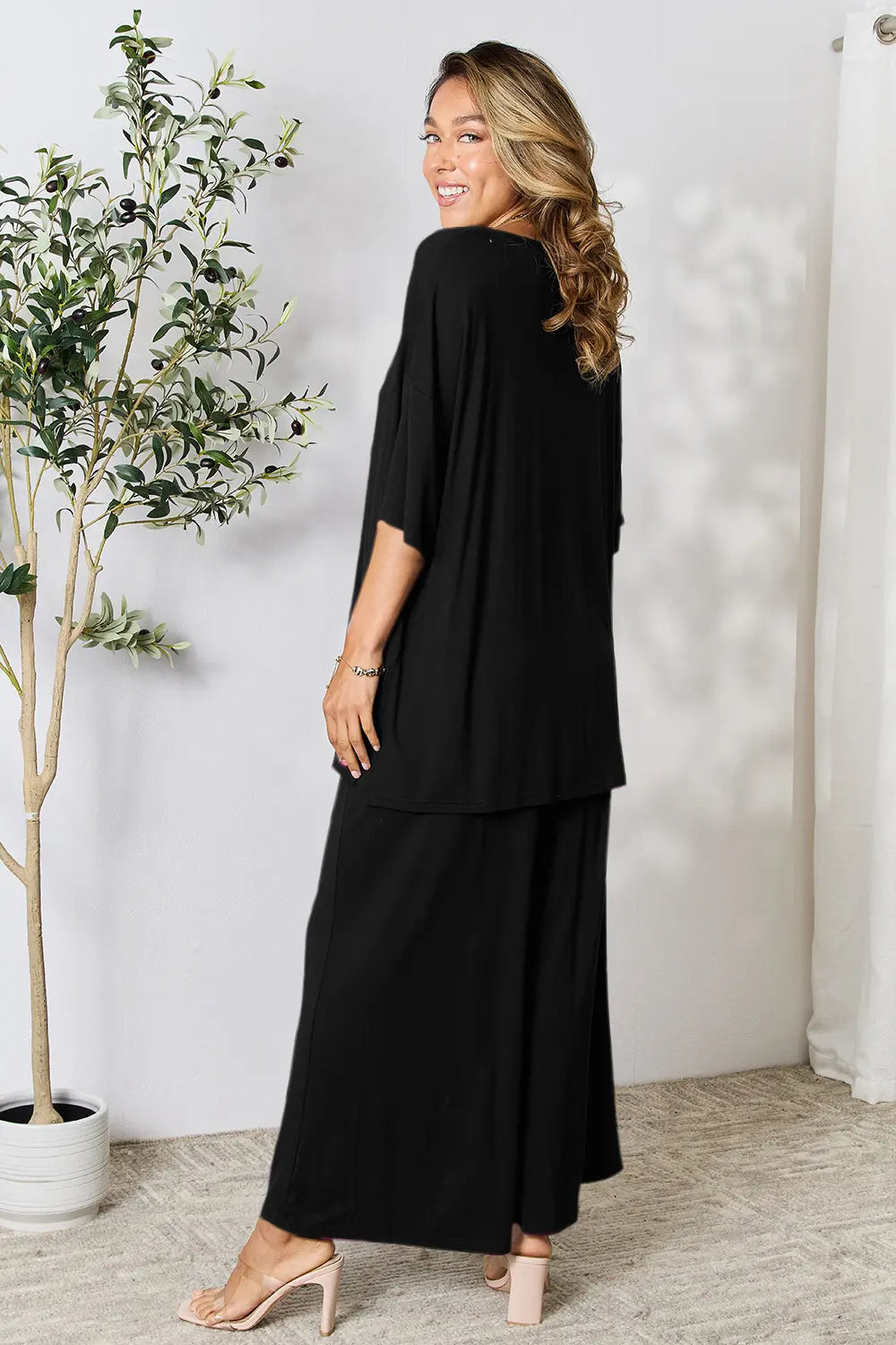 I am a Fashion Junky Full Size Round Neck Slit Top and Pants Set