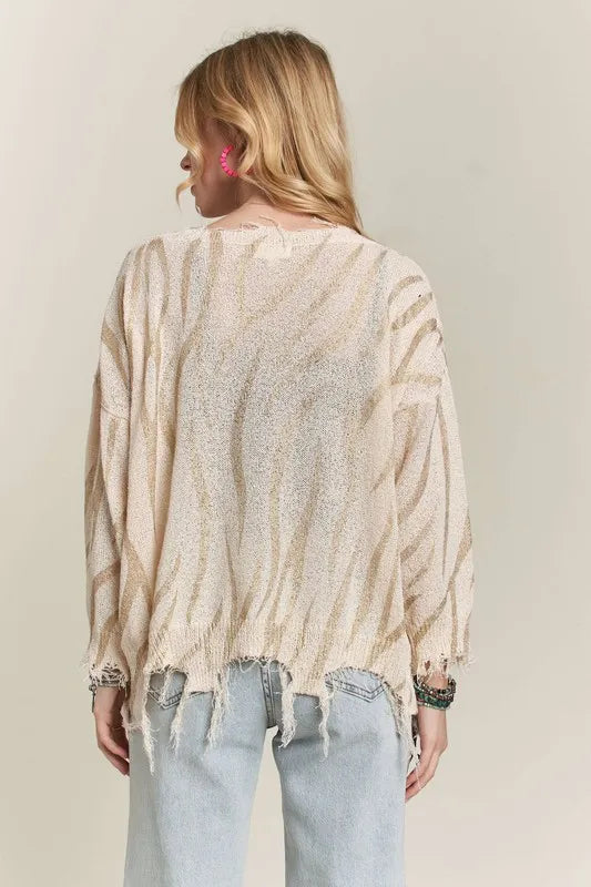 Frayed Zebra Knit Top