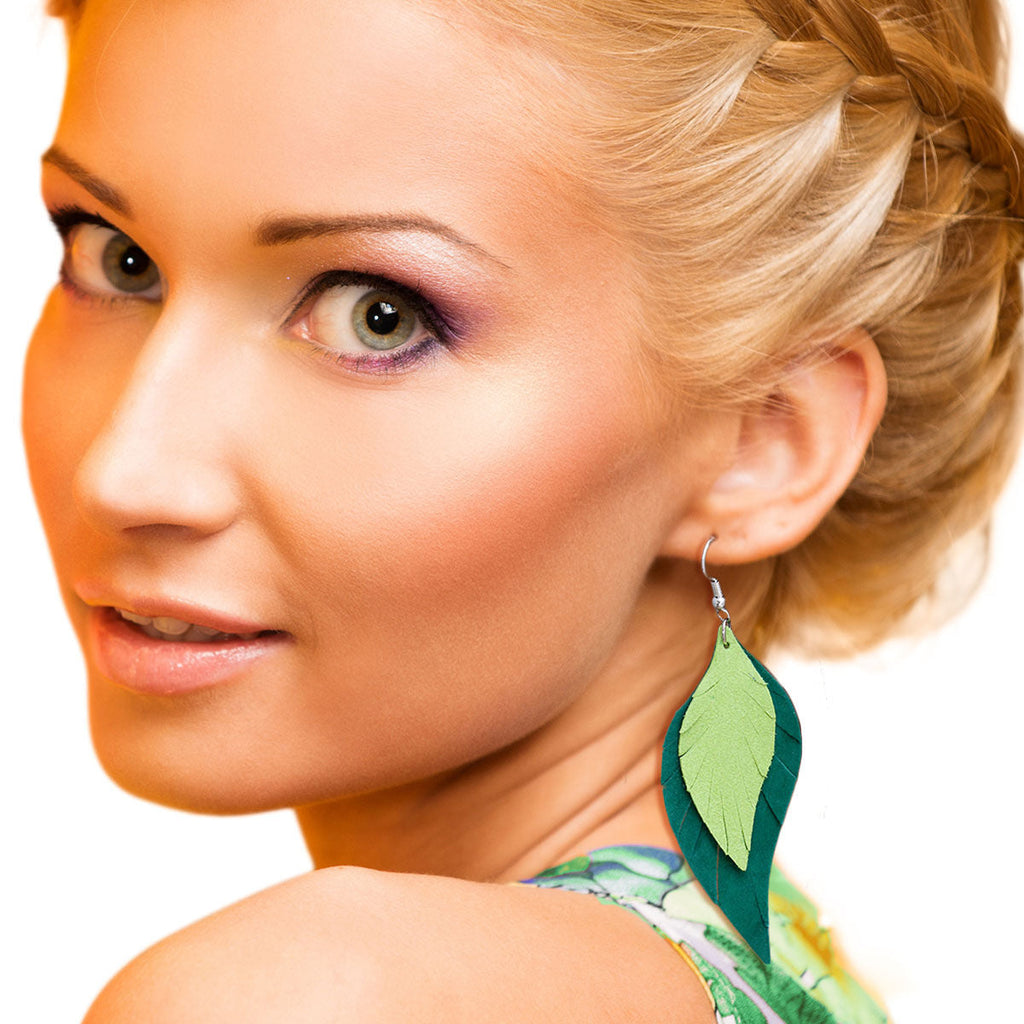 Leather Green Earrings Stylish Genuine Statement Jewelry