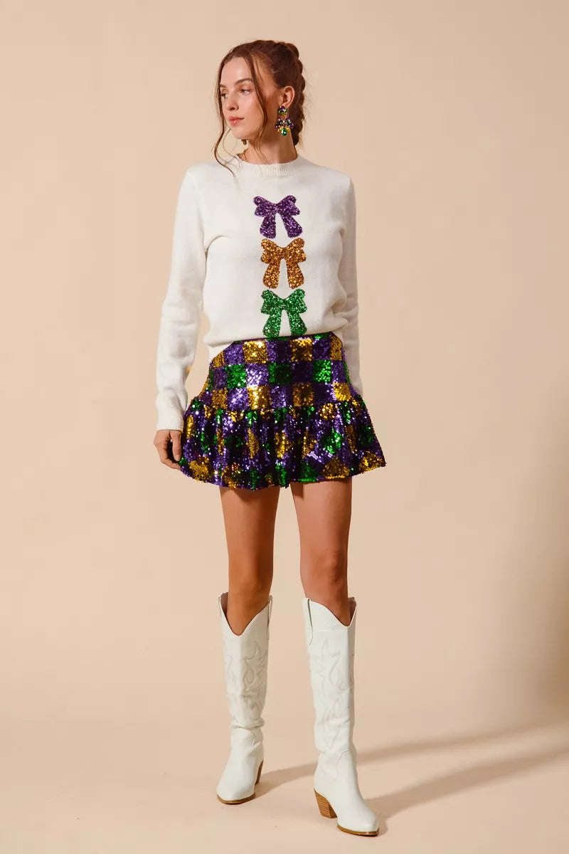 Mardi Gras Checker Sequins Mini Skirt