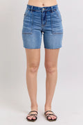 Full Size Mid Rise Bermudas Denim Shorts W/ Back Flap Pockets Plus Size