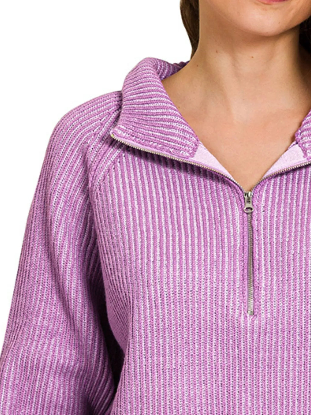 Ribbed Two Tone Half Zip Sweater