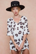 Leopard Printed V Neck Woven Top with Ruffled