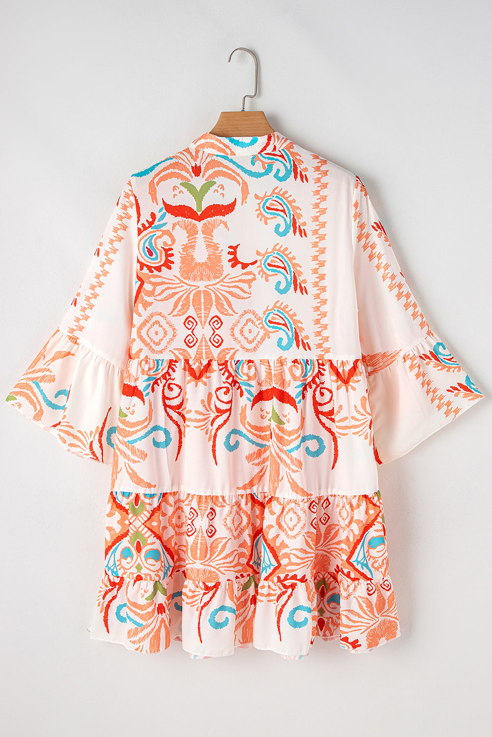Orange Boho Paisley Print Bracelet Sleeve Mini Dress