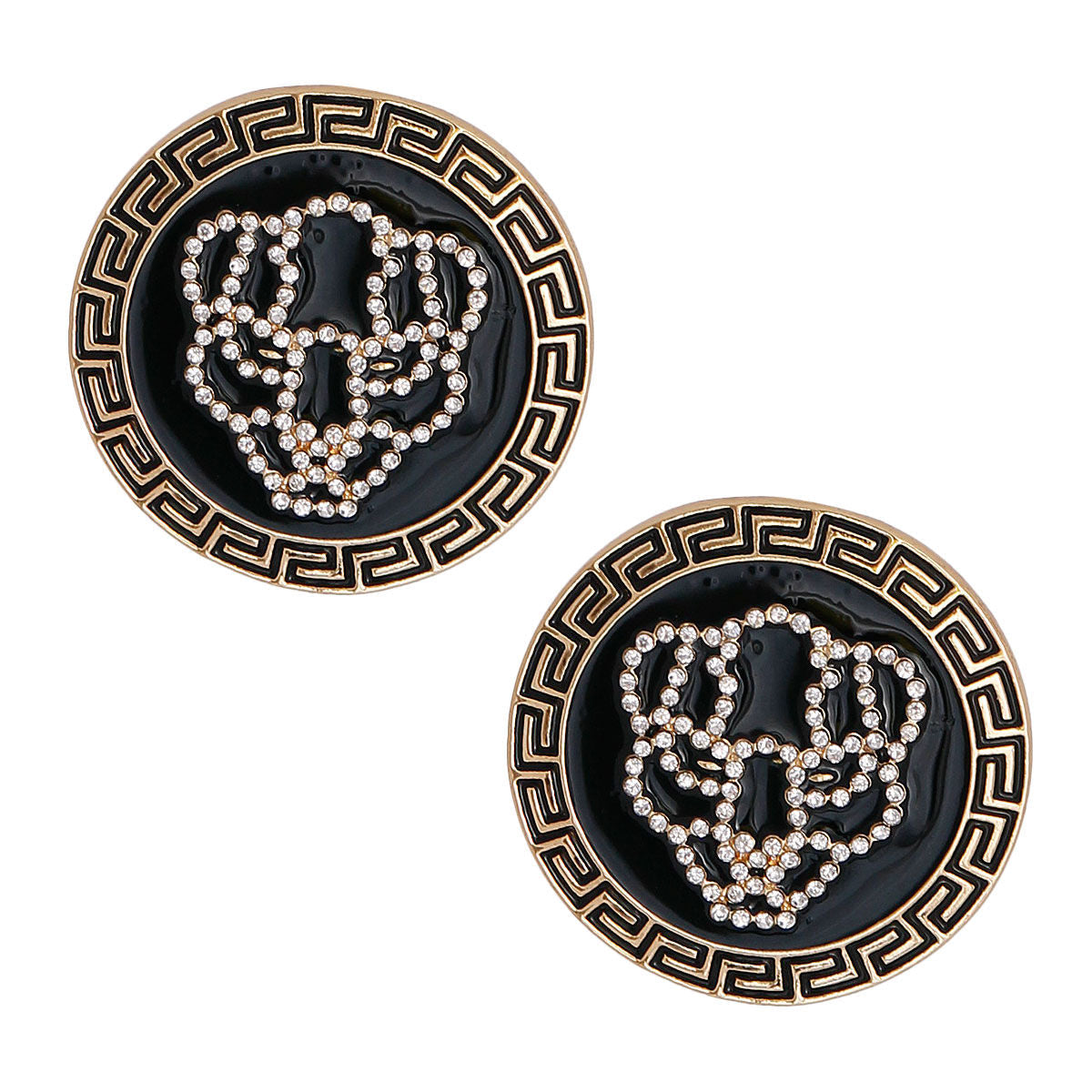 Stud Earrings Gold Tiger Greek Medallion Stylish Statement Jewelry