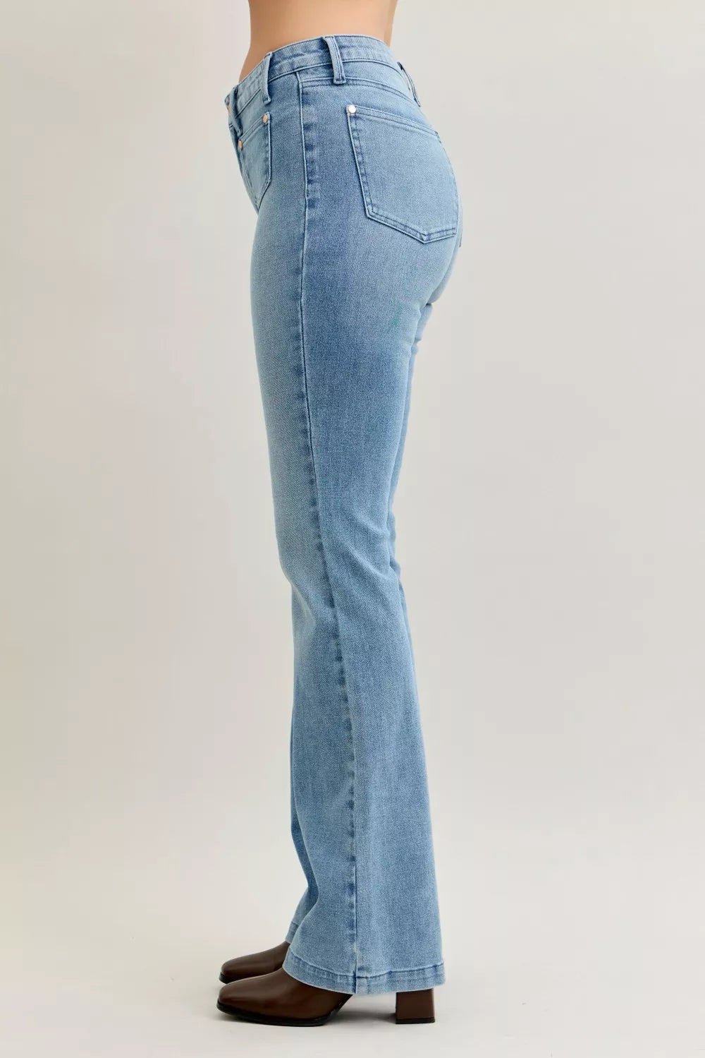 Full Size Mid Rise Bootcut Jeans with Contrast Wash & Front Patch Pockets Plus Size