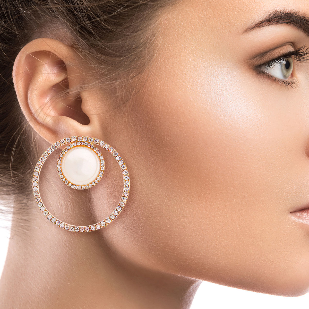 Round Cream Pearl Pave Earrings – Stylish Statement Jewelry