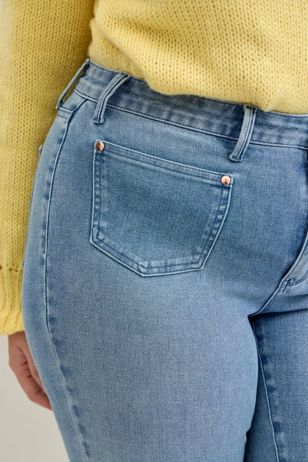 Full Size Mid Rise Bootcut Jeans with Contrast Wash & Front Patch Pockets Plus Size