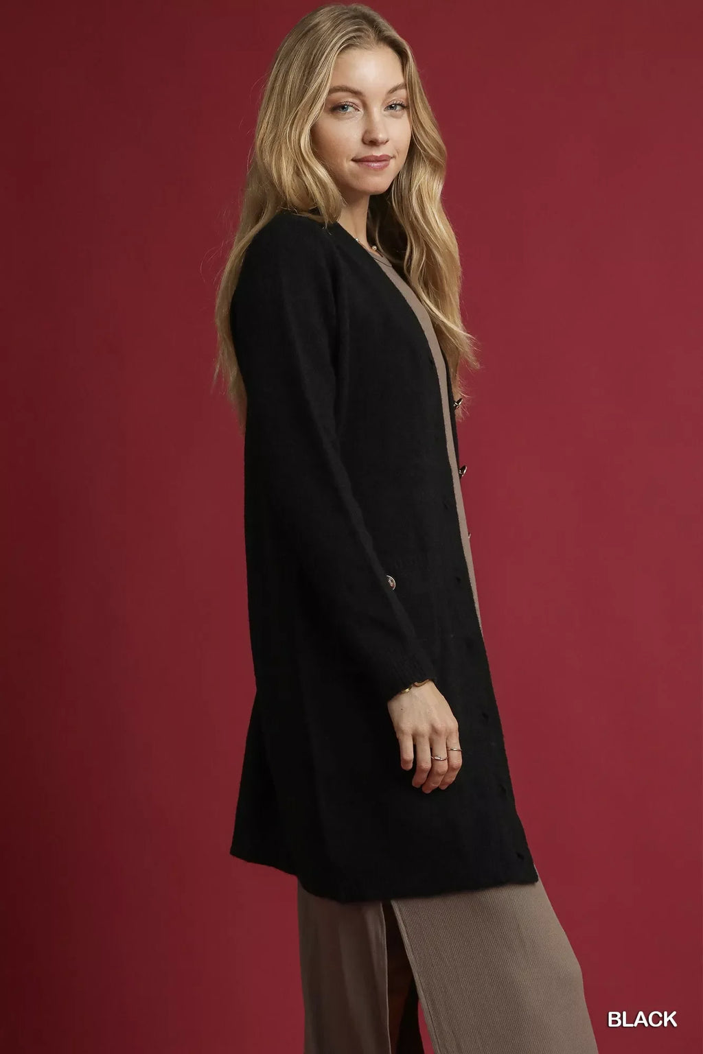 Button-Down Longline Sweater Cardigan with Front Pockets