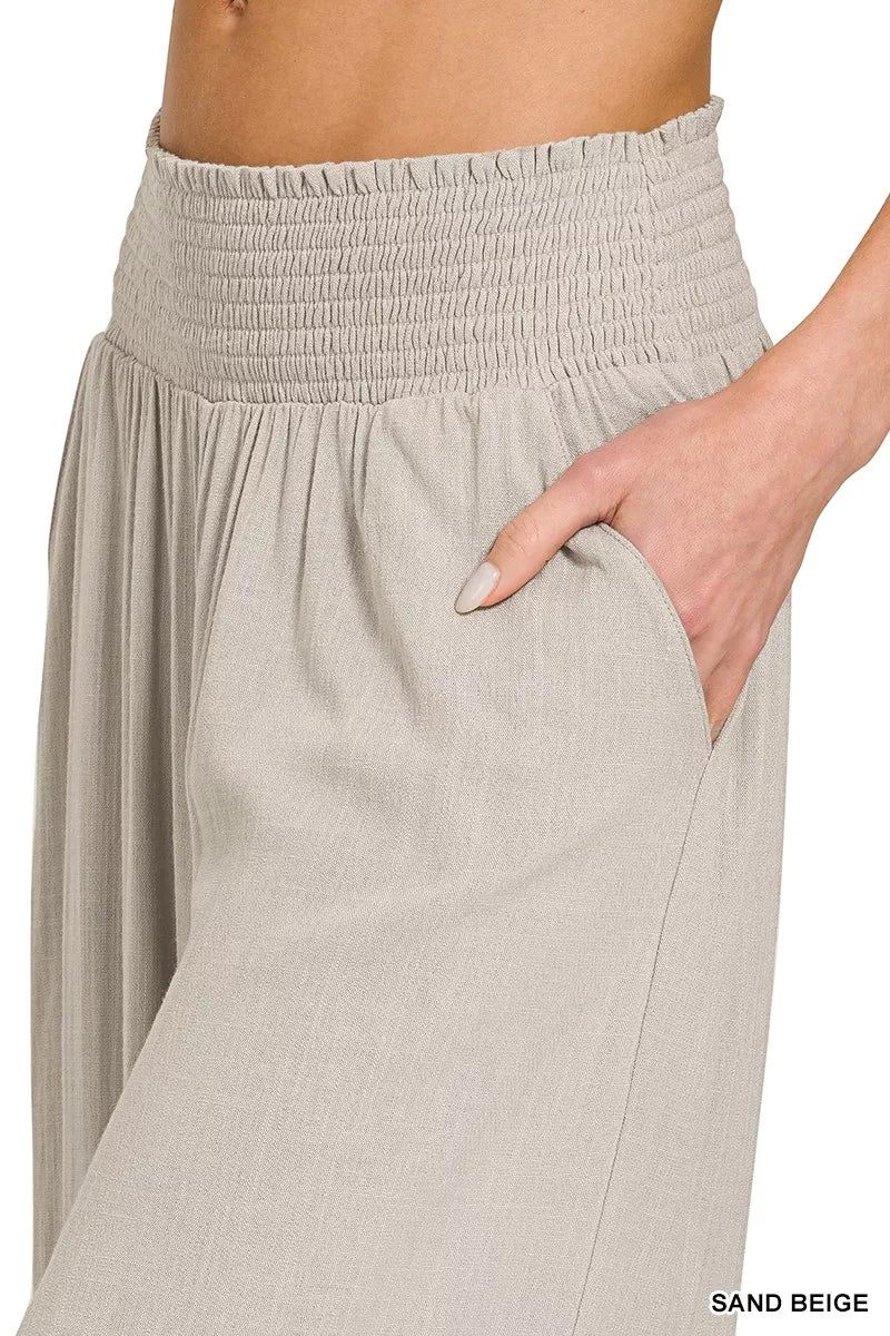 Smocked Waistband Wide Leg Lounge Pants