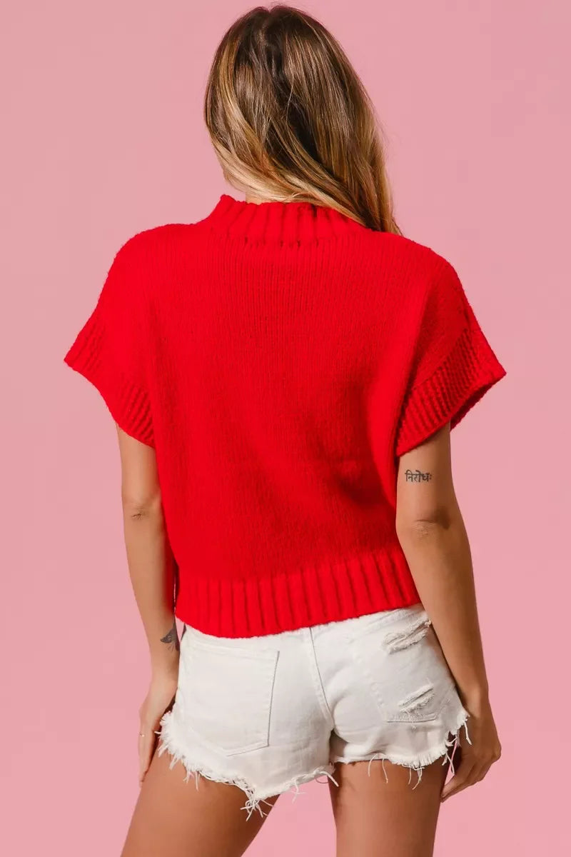 Rib Banded Heart Pattern Valentines Sweater