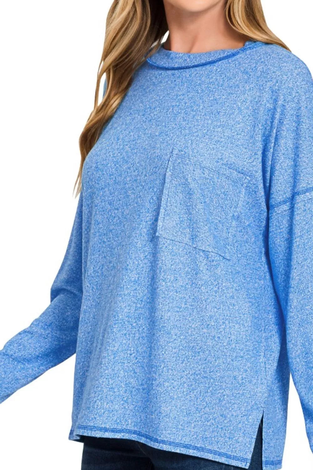 Soft Melange Hacci Round-Neck Long Sleeve T-Shirt