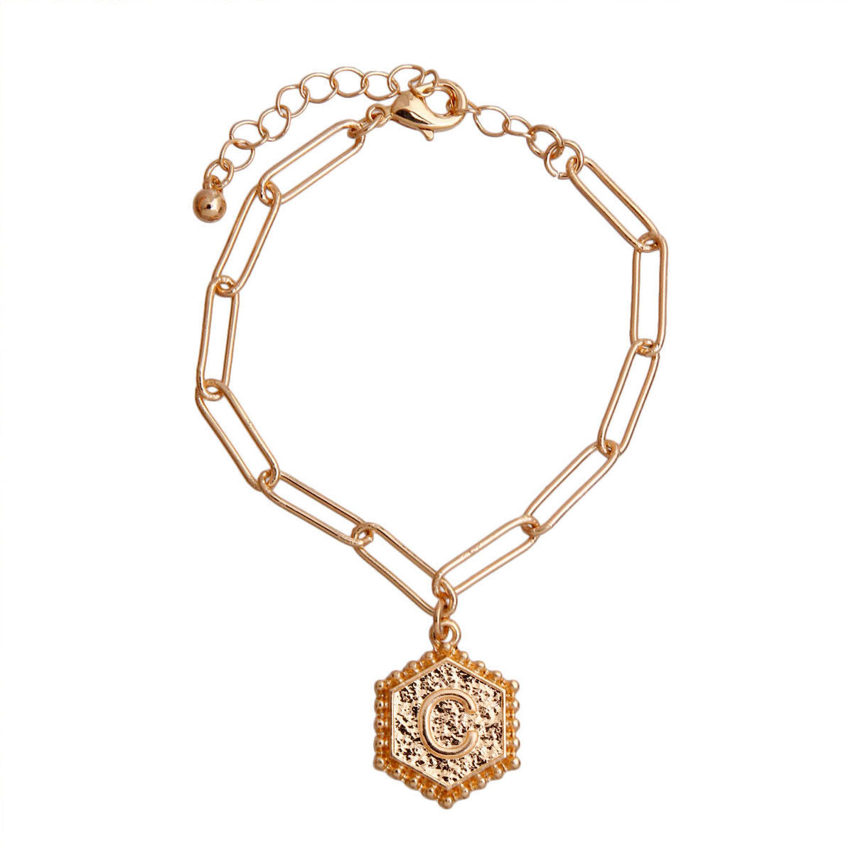 Initial Charm Bracelet Hexagon C Stylish Fashion Jewelry