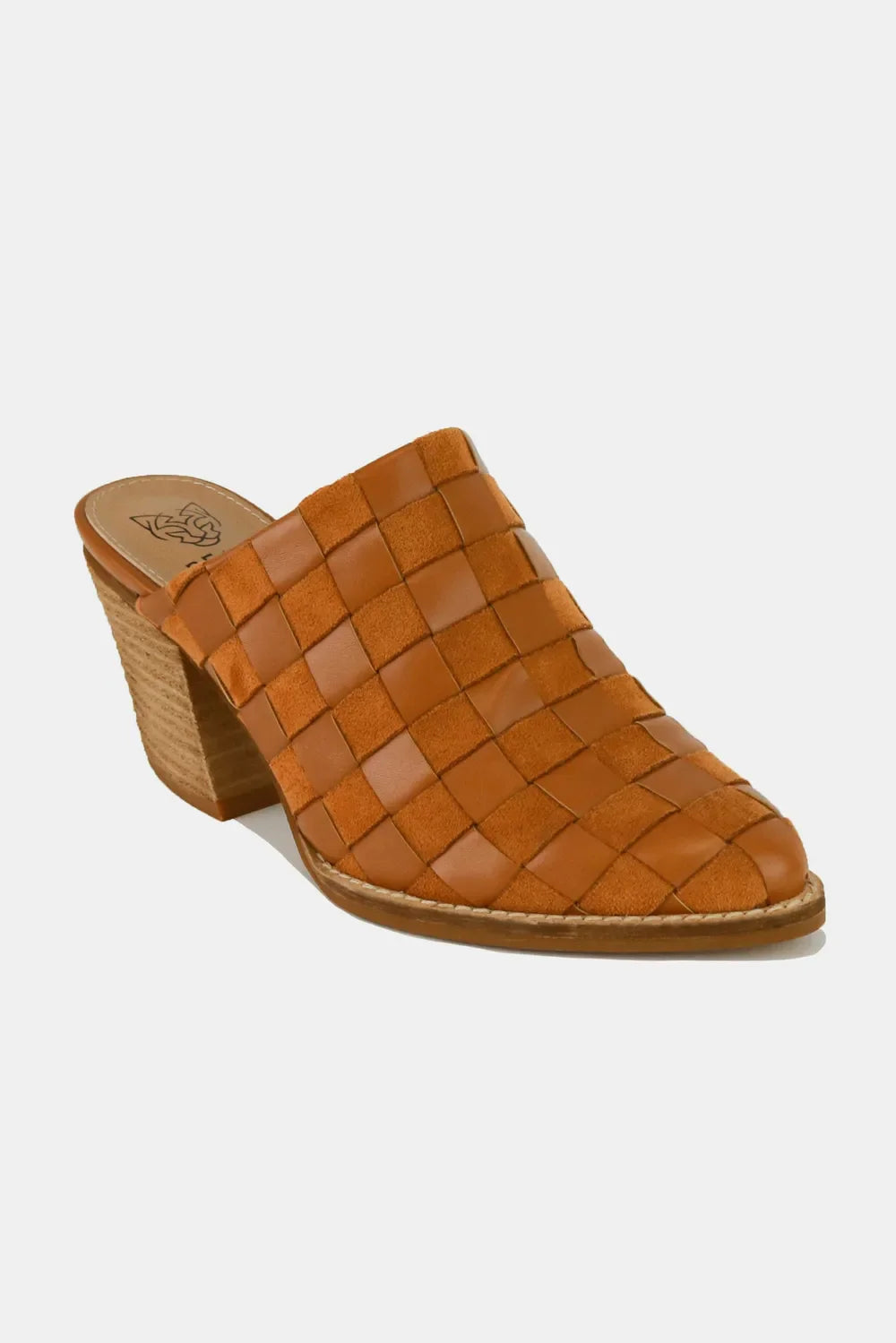 Fashion Woven Checkerboard Block Heel Mule Shoes