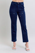 Full Size Hw Work Wear Knee Patch Straight Jeans Plus Size