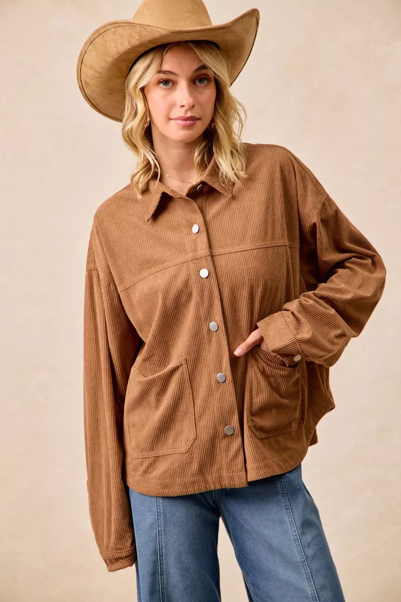 Corduroy Relaxed Fit Shacket with Back Pleat