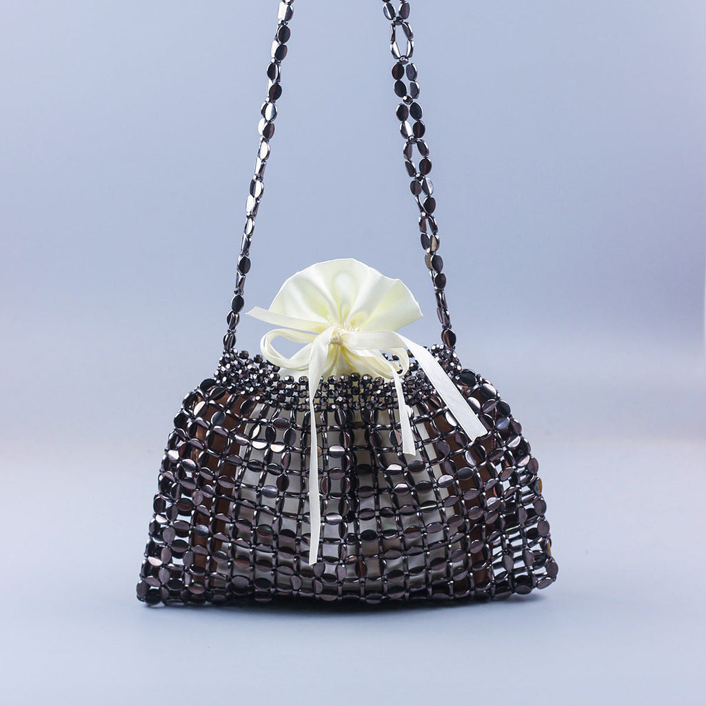 Handmade Flat Beads Woven Large Dumpling Fashion Trendy One-shoulder Handbag See size chart under “more details”