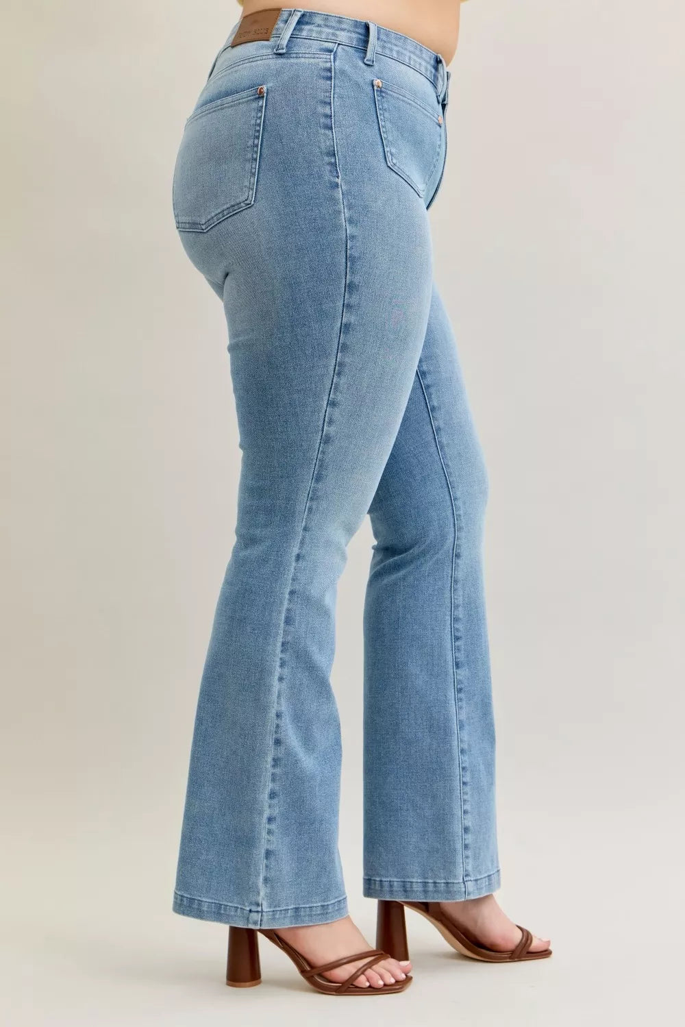 Full Size Mid Rise Bootcut Jeans with Contrast Wash & Front Patch Pockets Plus Size