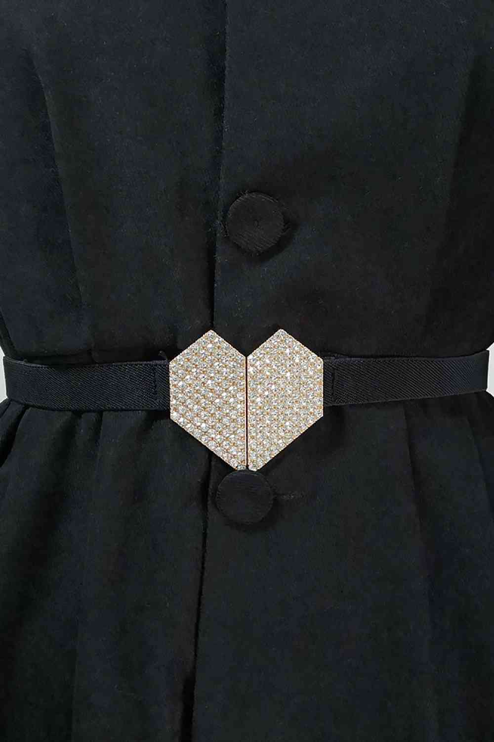 GlamStyle Rhinestone Heart Buckle Elastic Belt – Stunning Sparkle and Comfort See size chart under “more details”