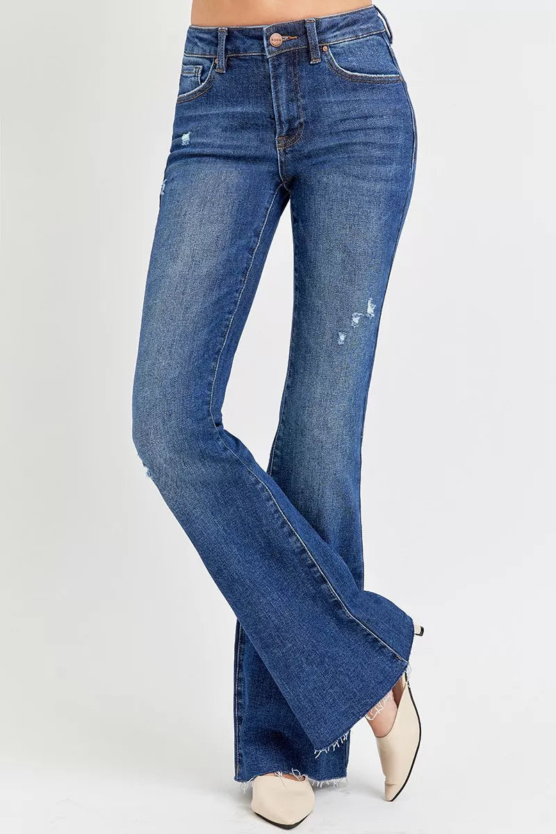 Full Size Distressed Mid Rise Flare Jeans Plus Size