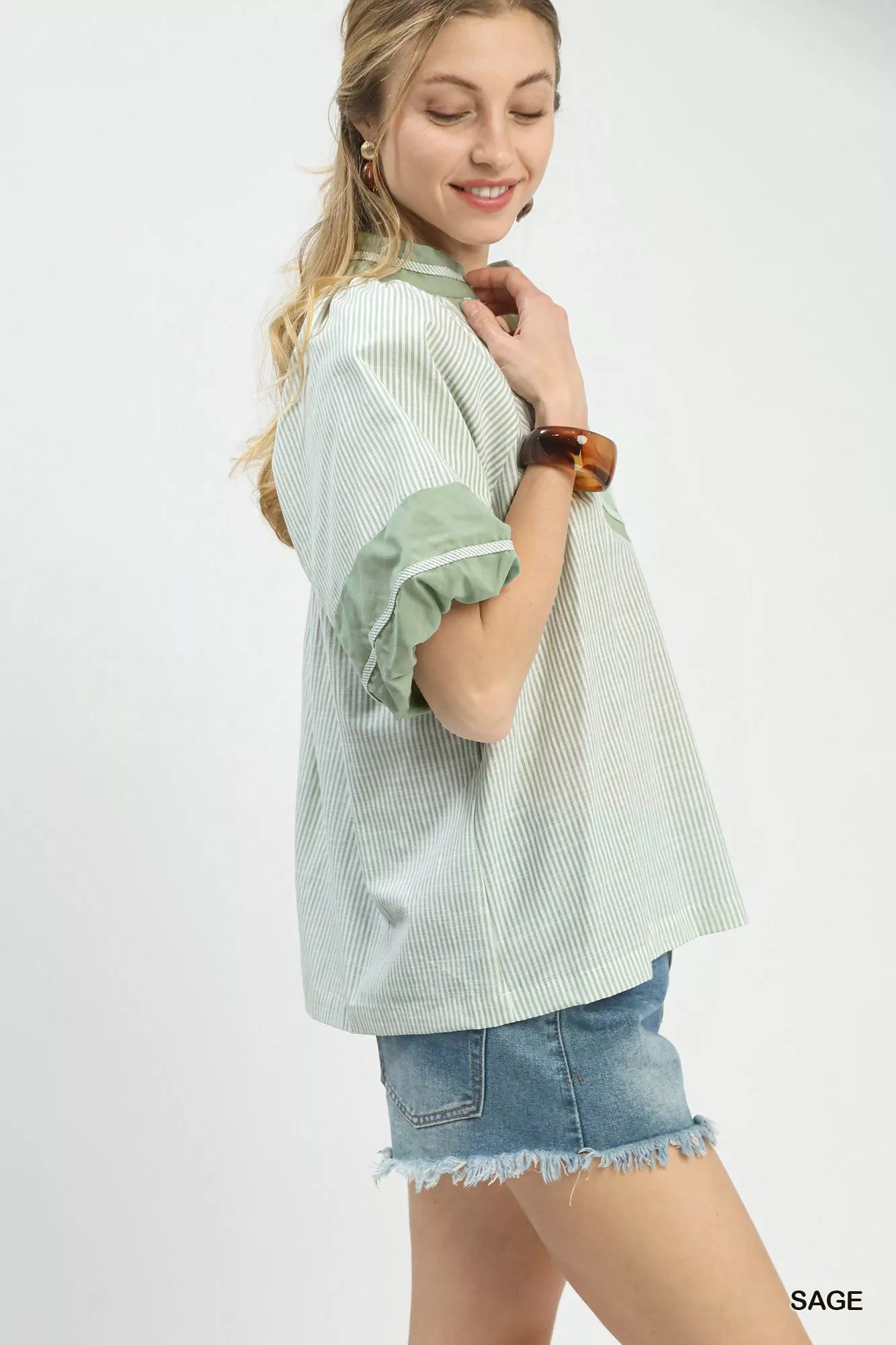 Striped Mixed Puff Sleeve Blouse