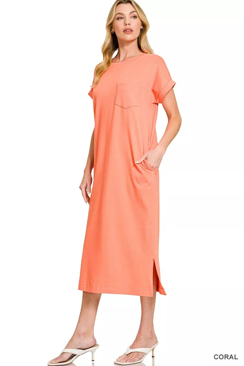 Round Neck Short Sleeve Midi Dress