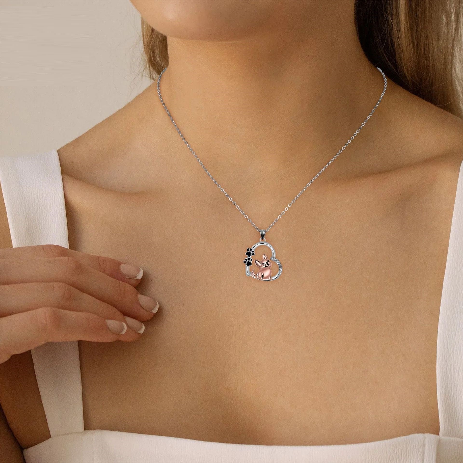 Lovely Heart-shaped Design Pet Dog Pendant Necklace Personality