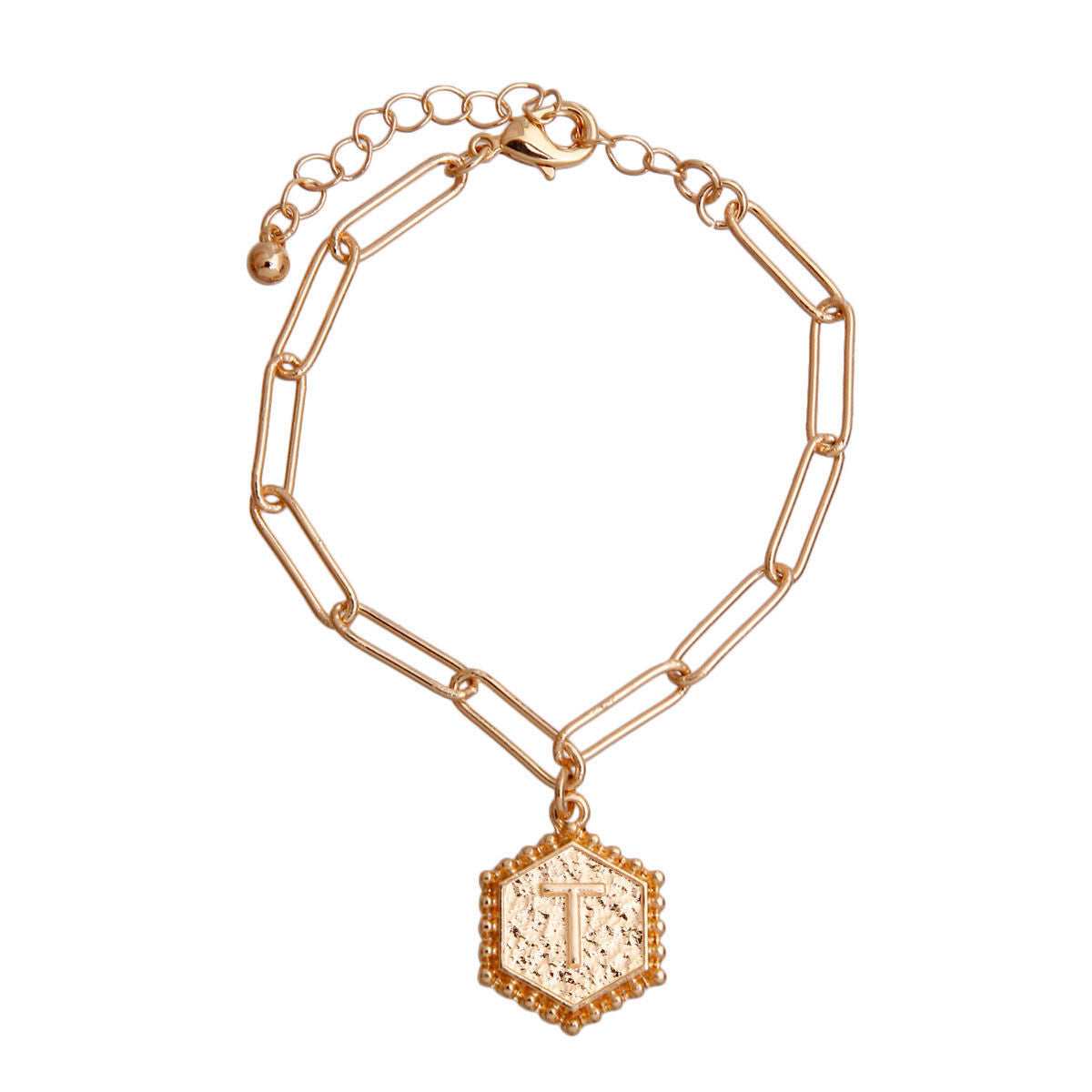 Initial Charm Bracelet with Hexagon T Pendant – Stylish Fashion Jewelry Accessory