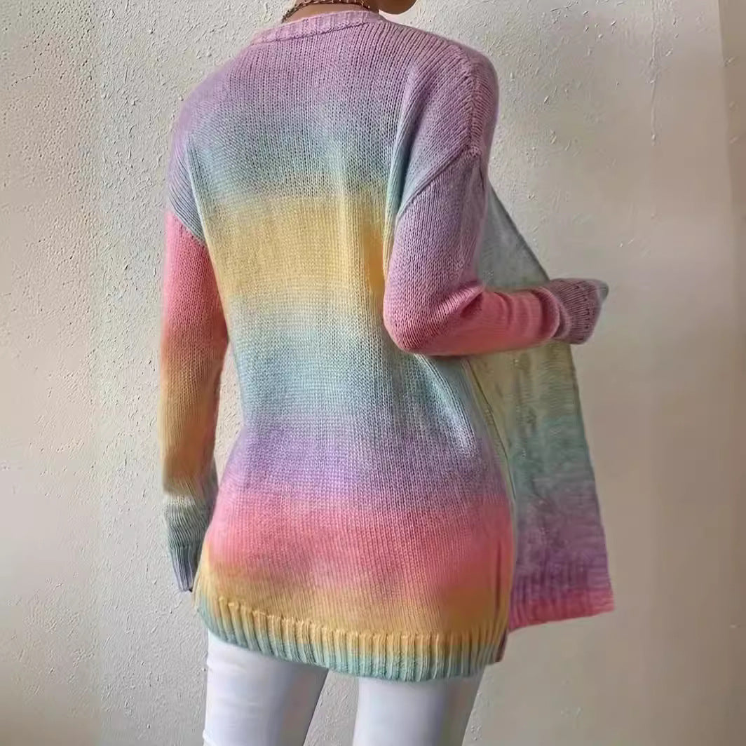 Plus Size Women's Knitted Gradient Trend Fashion Cardigan See size chart under “more details”