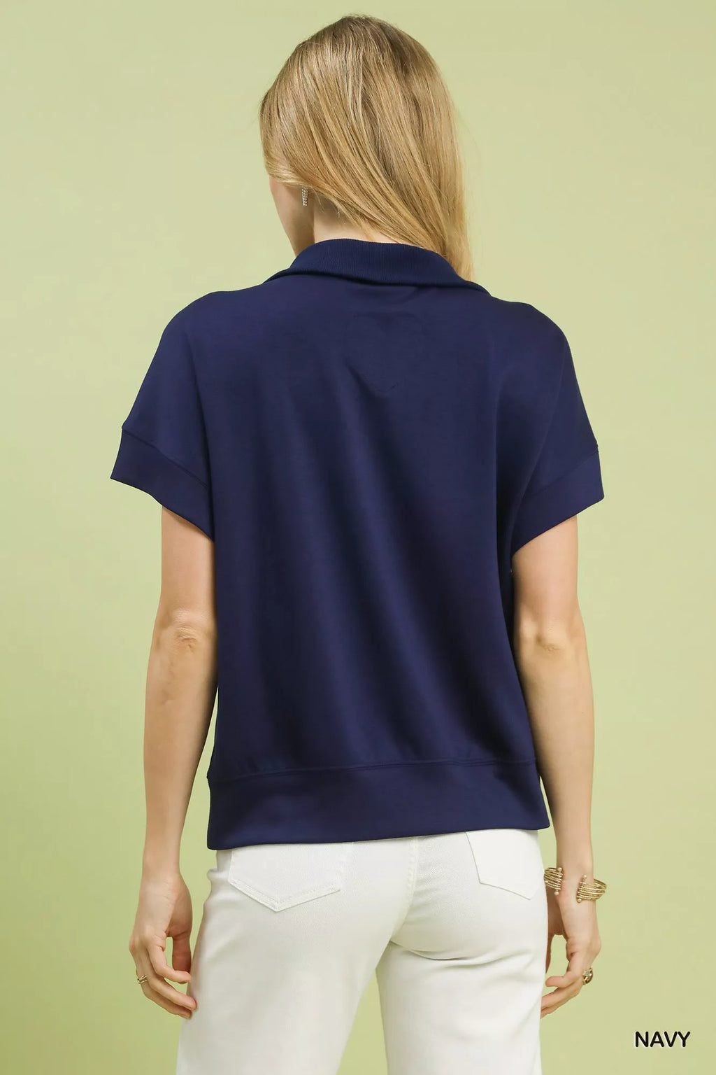 Striped Collared Neck Half-Zip Top