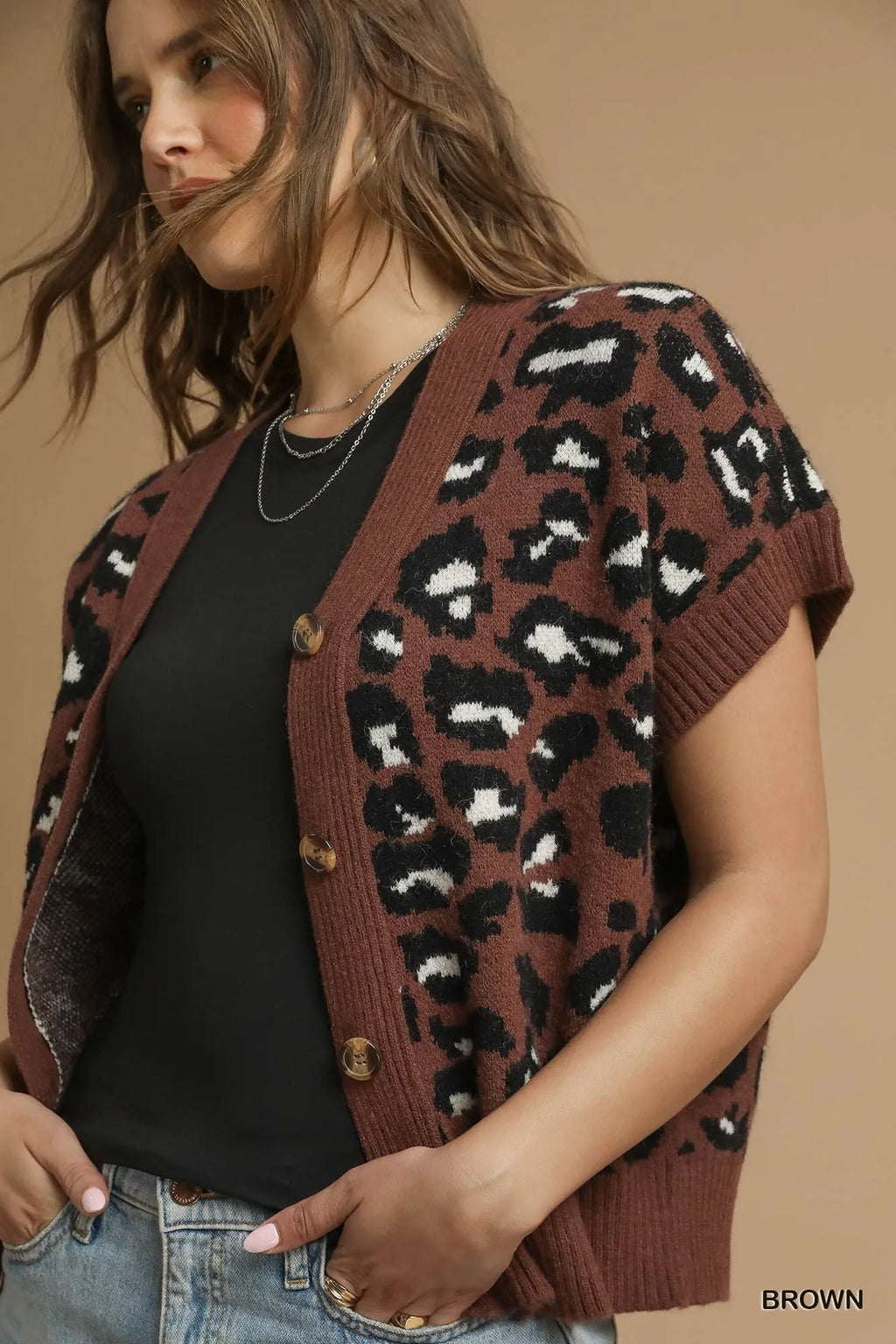 Leopard Button Down Short Sleeve Cardigan