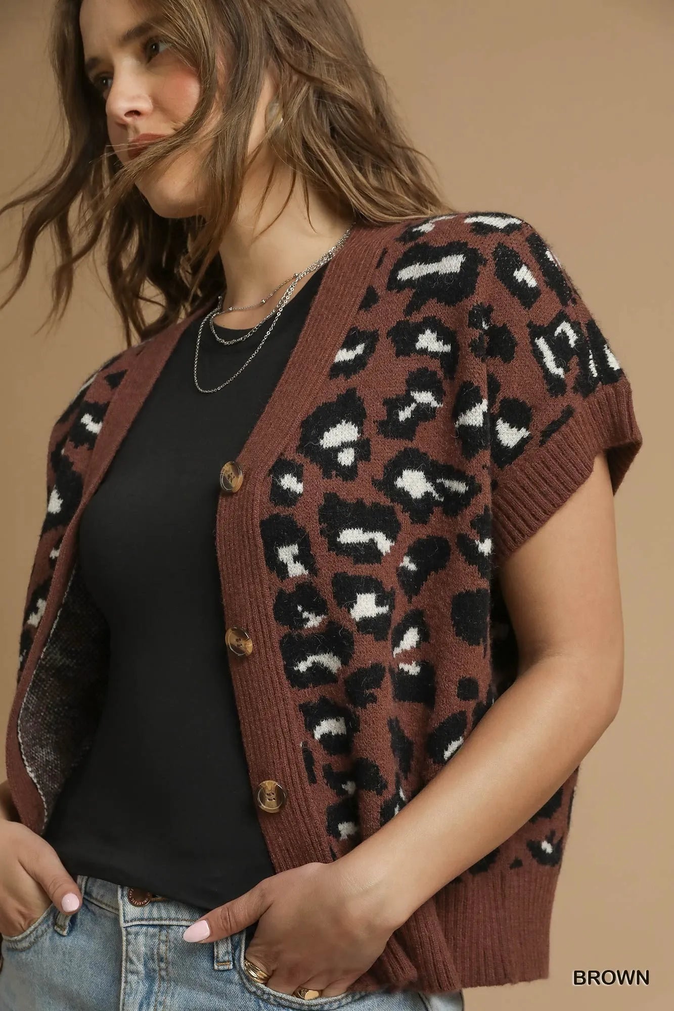 Leopard Button Down Short Sleeve Cardigan