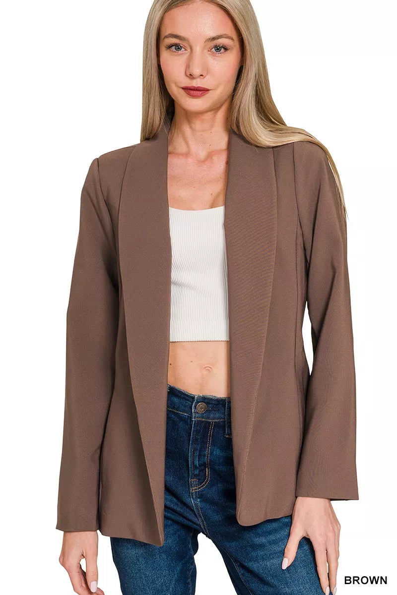 Woven Long Sleeve Blazer With Lining