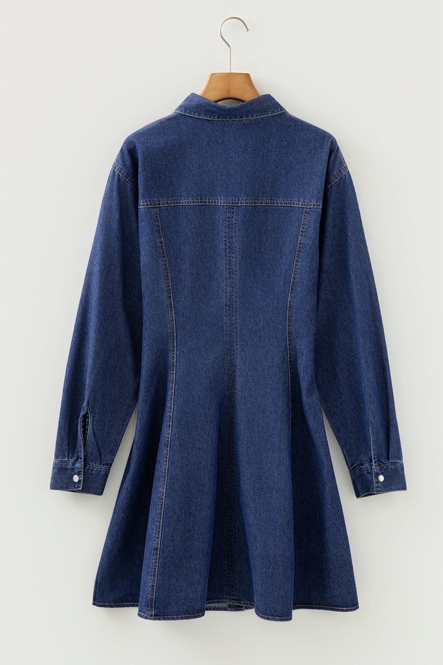 Denim Shirt Collar Long Sleeve Flared Mini Dress