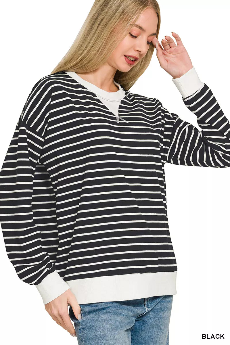 Contrast Striped Round Neck Sweatshirt