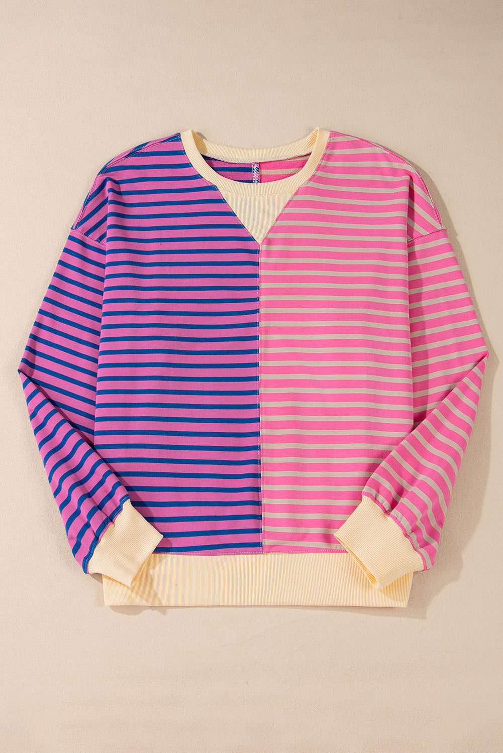 Brown Stripe Colorblock Drop Shoulder Oversize Sweatshirt