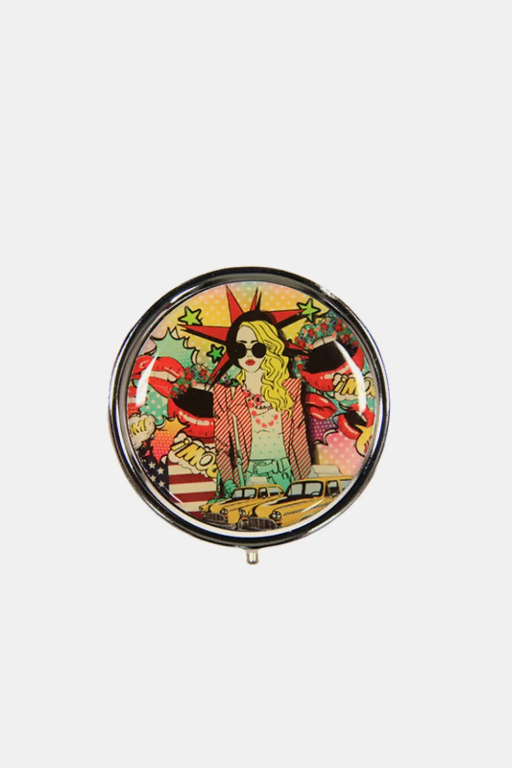 Print Metallic Circular Large Pill Case