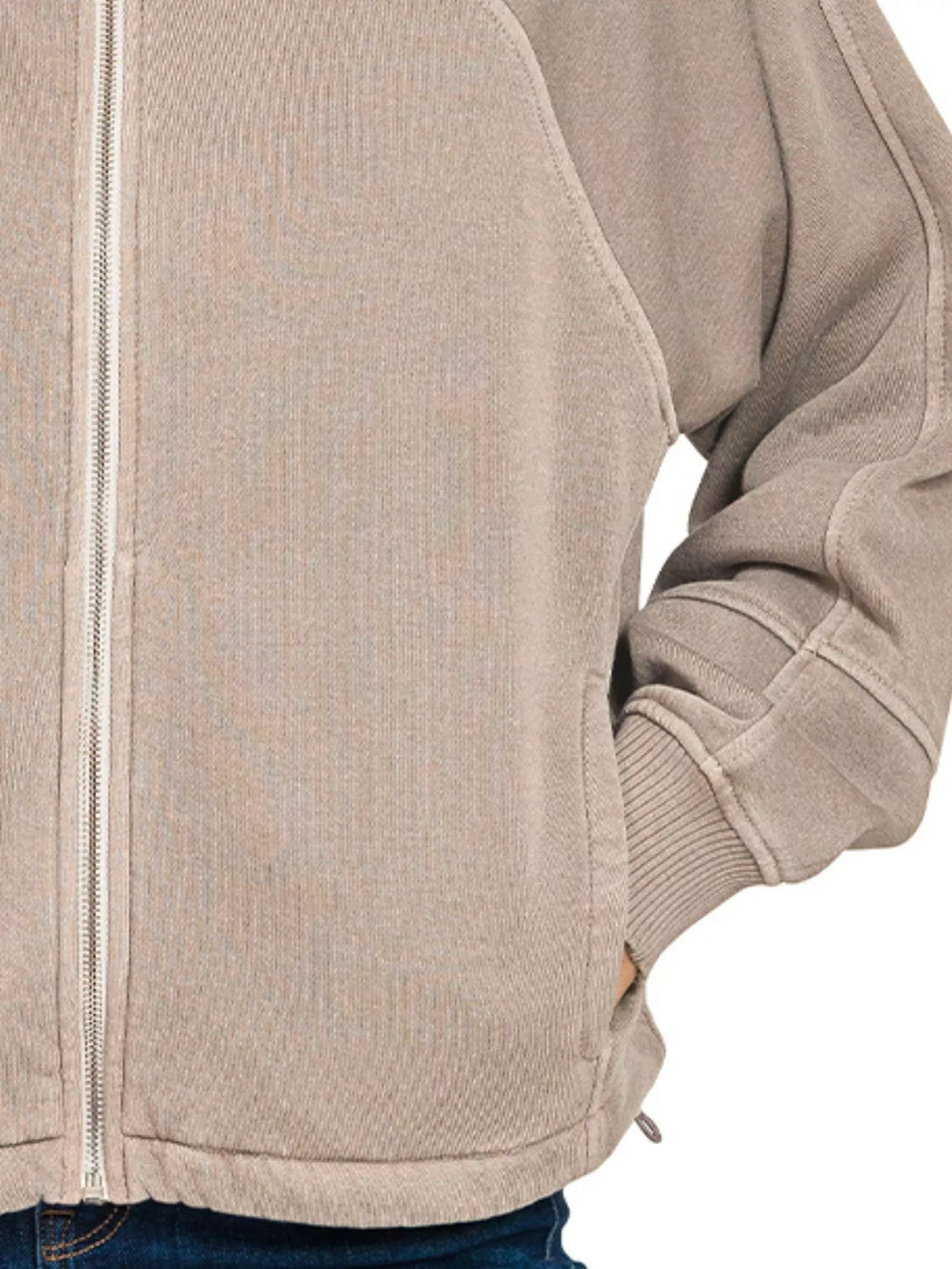 Fleece Pigment Dye Zip Up Hoodie with Pockets