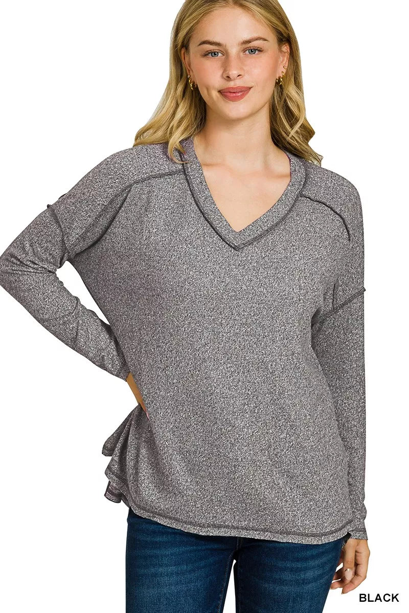Soft Melange Hacci Exposed Seam Hi-low Tee
