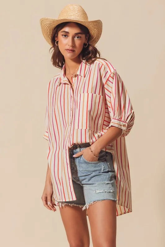 Multicolored Stripe Button Down Shirt