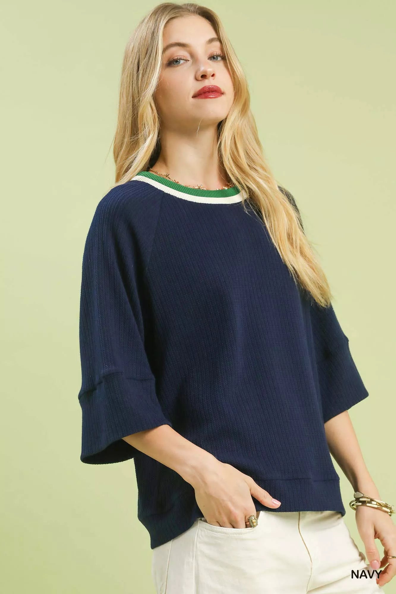 Ribbed Knit Top with Contrast Trim