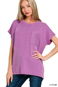 Raised Rib Front Pocket Boxy Top