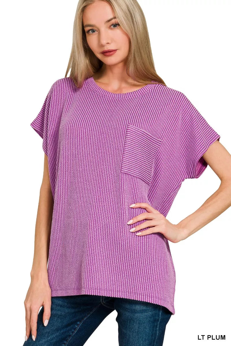 Raised Rib Front Pocket Boxy Top