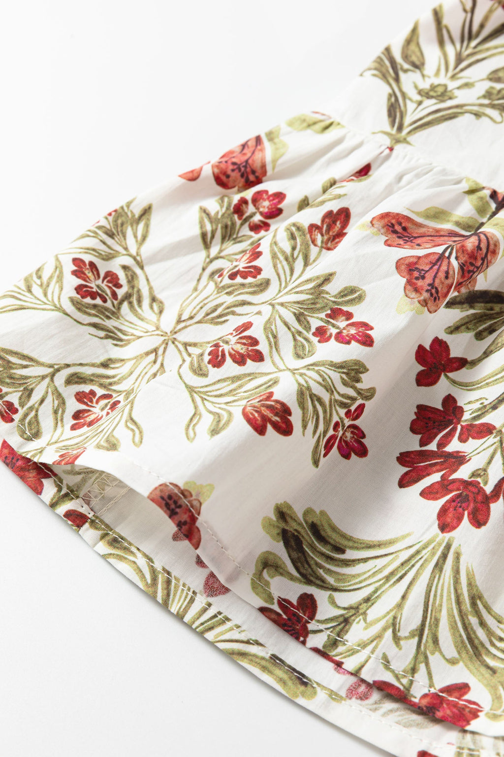 Floral Print Frilled Color Block Trim V Neck Long Sleeve Peplum Top