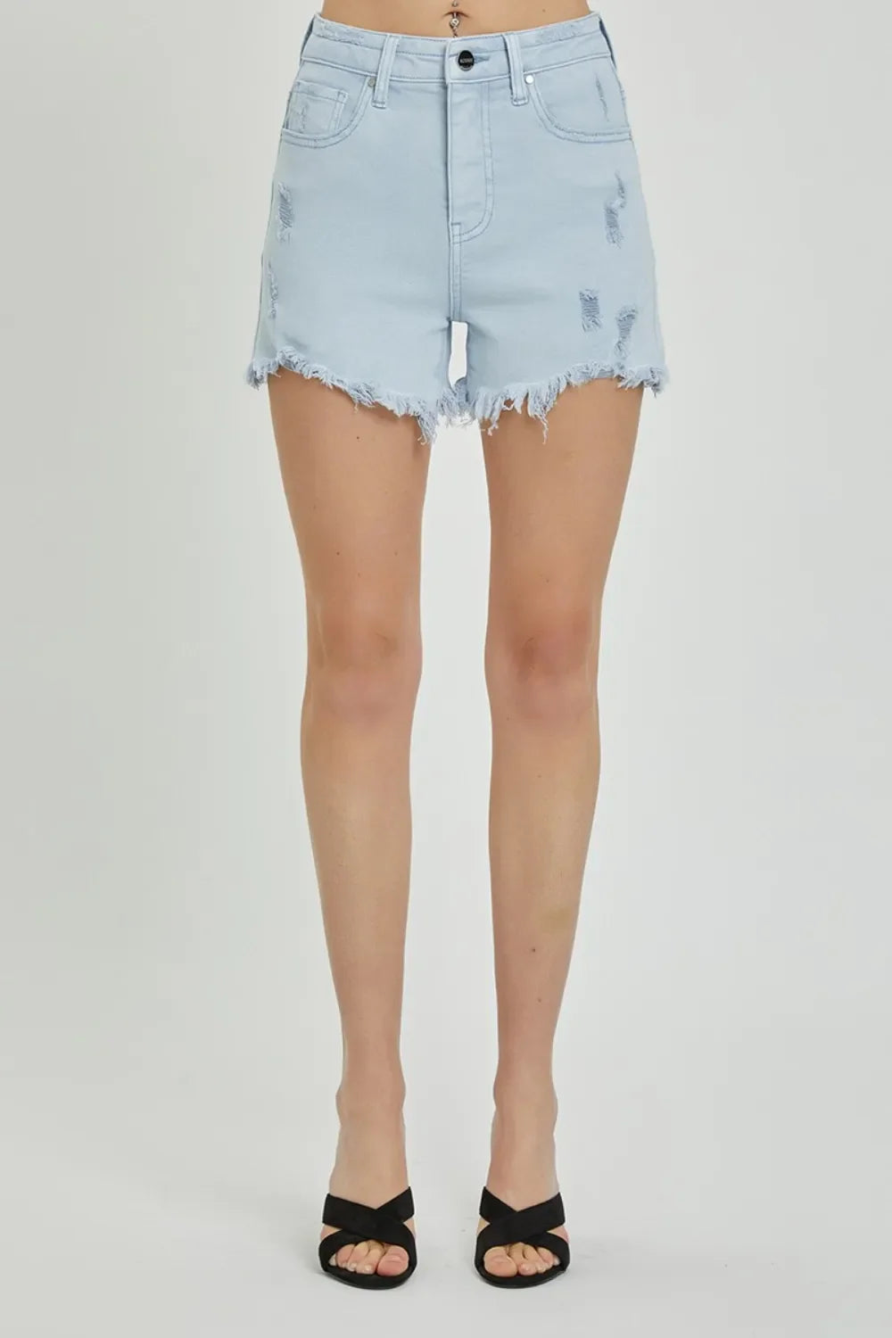 Full Size High Rise Distressed Detail Denim Shorts