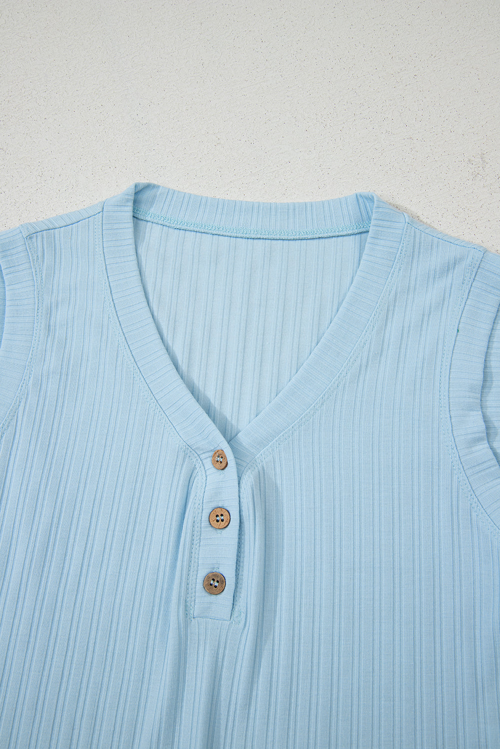 Beau Blue Ribbed Button V Neck Tank Top and Shorts Set